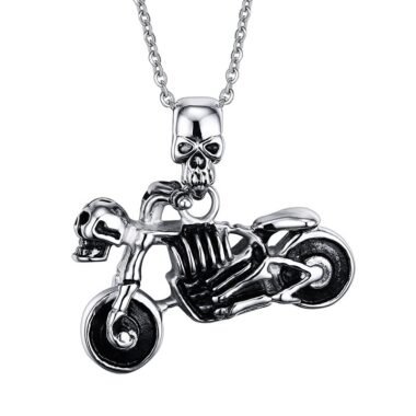Skull Head Motorcycle Necklace Titanium - LK25