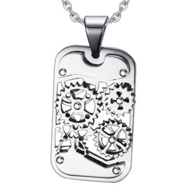 Wheel Gear Dog Tag Necklace Titanium - LK39