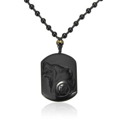 Obsidian Wolf Necklace - LK105