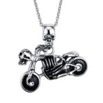 Skull Head Motorcycle Necklace Titanium - LK25