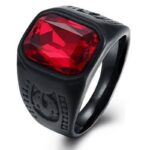Titanium Ring Black X Red Stone - RT227