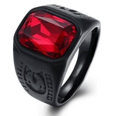 Titanium Ring Black X Red Stone - RT227