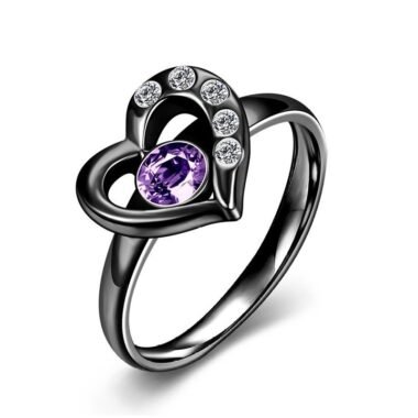 Ring Black W/Purple Crystal Titanium - RT49