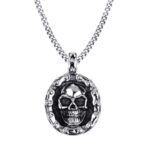 Skulls Oval Medal Necklace Titanium - LK75