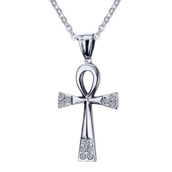 The Key of the Nile CZ Stone Egyptian Cross Titanium Necklace - LK80